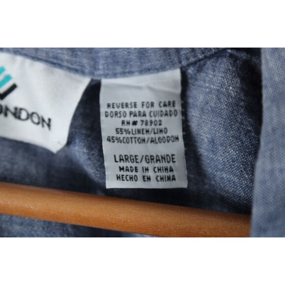 Vintage Erin London Linen Blend Button Up Shirt Size Large Blue Preppy Women - Picture 4 of 16